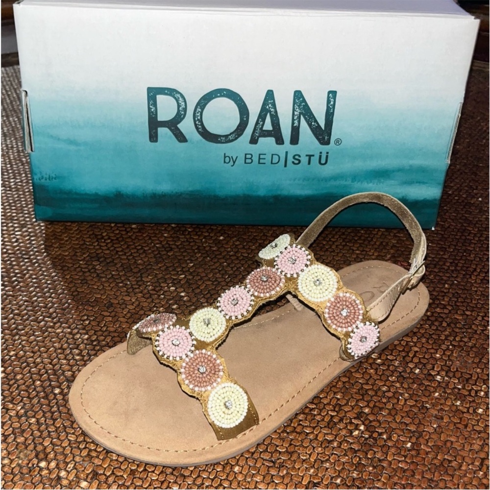 BED/STU by Roan Tan Leather Quarrel Flat Sandals Women’s Size 7 Bead Detail